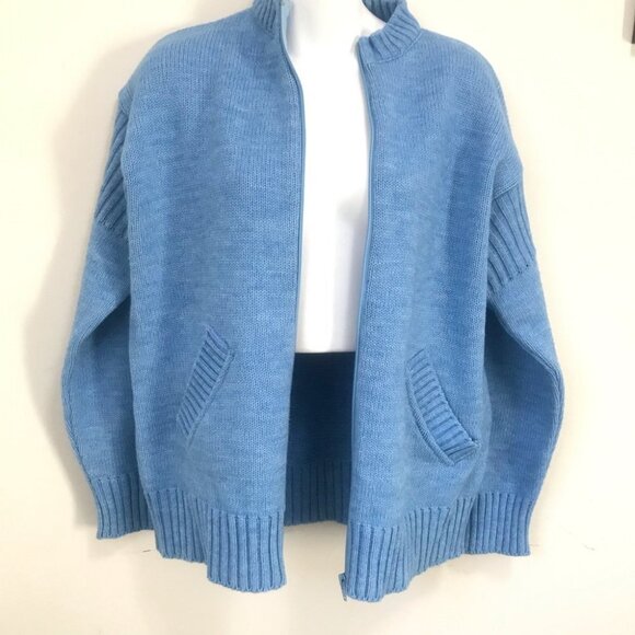 Cooper Blue Pastel Wool Blend Knit High Neck Zip Up Sweater Cardigan Women M - Picture 10 of 12